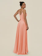 KissDress-Lurne Rosette A Line Chiffon V Neck Long Bridesmaid Dress with Cinched Waistline