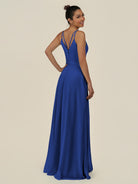 KissDress-Lurne Royal Blue A Line Chiffon V Neck Long Bridesmaid Dress with Cinched Waistline