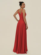 KissDress-Lurne Ruby Red A Line Chiffon V Neck Long Bridesmaid Dress with Cinched Waistline