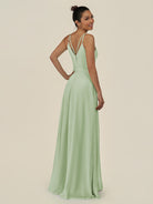 KissDress-Lurne Sage A Line Chiffon V Neck Long Bridesmaid Dress with Cinched Waistline