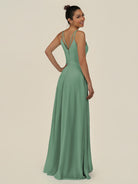KissDress-Lurne Sea Glass A Line Chiffon V Neck Long Bridesmaid Dress with Cinched Waistline