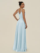 KissDress-Lurne Sky Blue A Line Chiffon V Neck Long Bridesmaid Dress with Cinched Waistline