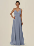 KissDress-Lurne Twilight A Line Chiffon V Neck Long Bridesmaid Dress with Cinched Waistline