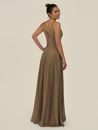 KissDress-Lurne Willow Green A Line Chiffon V Neck Long Bridesmaid Dress with Cinched Waistline