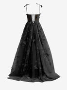 Lydia | Black A - line Butterfly Lace Lilac Corset Prom Dress with Slit - KissProm