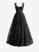 Lydia | Black A - line Butterfly Lace Lilac Corset Prom Dress with Slit - KissProm