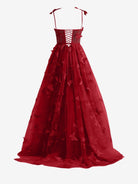 Lydia | Burgundy A - line Butterfly Lace Lilac Corset Prom Dress with Slit - KissProm