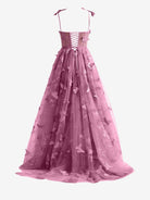 Lydia | Candy Pink A - line Butterfly Lace Lilac Corset Prom Dress with Slit - KissProm