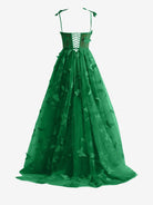 Lydia | Dark Green A - line Butterfly Lace Lilac Corset Prom Dress with Slit - KissProm