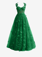 Lydia | Dark Green A - line Butterfly Lace Lilac Corset Prom Dress with Slit - KissProm