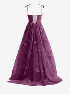Lydia | Grape A - line Butterfly Lace Lilac Corset Prom Dress with Slit - KissProm