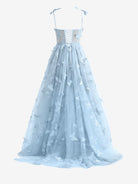 Lydia | Sky Blue A - line Butterfly Lace Lilac Corset Prom Dress with Slit - KissProm
