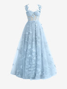Lydia | Sky Blue A - line Butterfly Lace Lilac Corset Prom Dress with Slit - KissProm