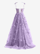 Lydia | Light Purple A - line Butterfly Lace Lilac Corset Prom Dress with Slit - KissProm