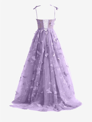 Lydia A line Butterfly Lace Tulle Lilac Corset Prom Dress with Slit Lydia A line Butterfly Lace Tulle Lilac Corset Prom Dress with Slit