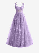 Lydia | Light Purple A - line Butterfly Lace Lilac Corset Prom Dress with Slit - KissProm