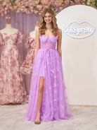 Lydia | Lilac A - line Butterfly Lace Lilac Corset Prom Dress with Slit - KissProm