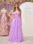 Lydia | Lilac A - line Butterfly Lace Lilac Corset Prom Dress with Slit - KissProm