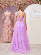 Lydia | Lilac A - line Butterfly Lace Lilac Corset Prom Dress with Slit - KissProm