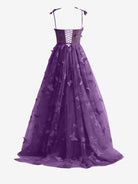 Lydia | Purple A - line Butterfly Lace Lilac Corset Prom Dress with Slit - KissProm