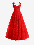 Lydia | Red A - line Butterfly Lace Lilac Corset Prom Dress with Slit - KissProm