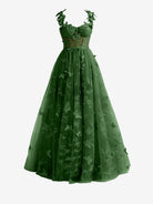 Lydia | Teal A - line Butterfly Lace Lilac Corset Prom Dress with Slit - KissProm