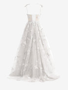 Lydia | White A - line Butterfly Lace Lilac Corset Prom Dress with Slit - KissProm