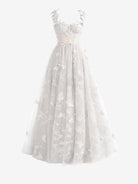 Lydia | White A - line Butterfly Lace Lilac Corset Prom Dress with Slit - KissProm