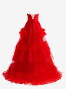 Matilda |A - Line Strapless Ruffled Tulle Prom Dress - KissProm