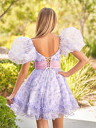 Meliora | A - Line Sweetheart Lavender Short Homecoming Dress With Puff Sleeves - KissProm