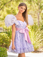 Meliora | A - Line Sweetheart Lavender Short Homecoming Dress With Puff Sleeves - KissProm