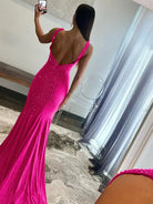Molly | Mermaid Deep V - Neck Beaded Satin Long Prom Dress - KissProm
