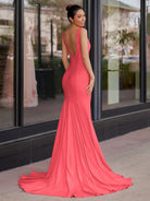 Molly | Mermaid Deep V - Neck Beaded Satin Long Prom Dress - KissProm