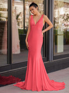 Molly | Mermaid Deep V - Neck Beaded Satin Long Prom Dress - KissProm