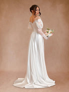 Mermaid Off - the - Shoulder Satin Lace Wedding Dress - KissProm