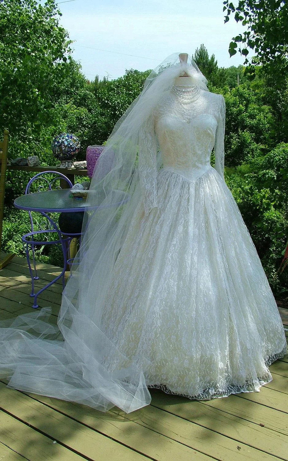 Middleton Style Vintage Long Lace Sleeves Fitted Bodice Bridal Gown Wedding Dress