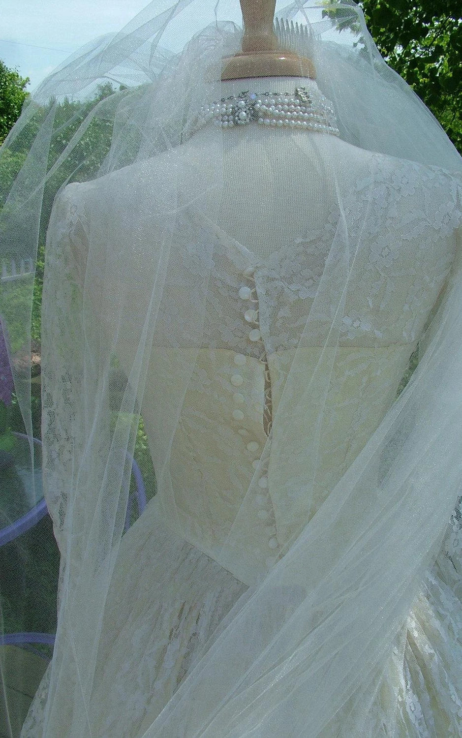 Middleton Style Vintage Long Lace Sleeves Fitted Bodice Bridal Gown Wedding Dress