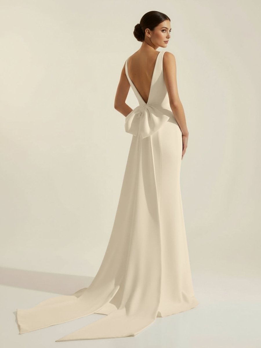 KissDress-Simple Sleeveless Mermaid Wedding Dress With Sexy Bow