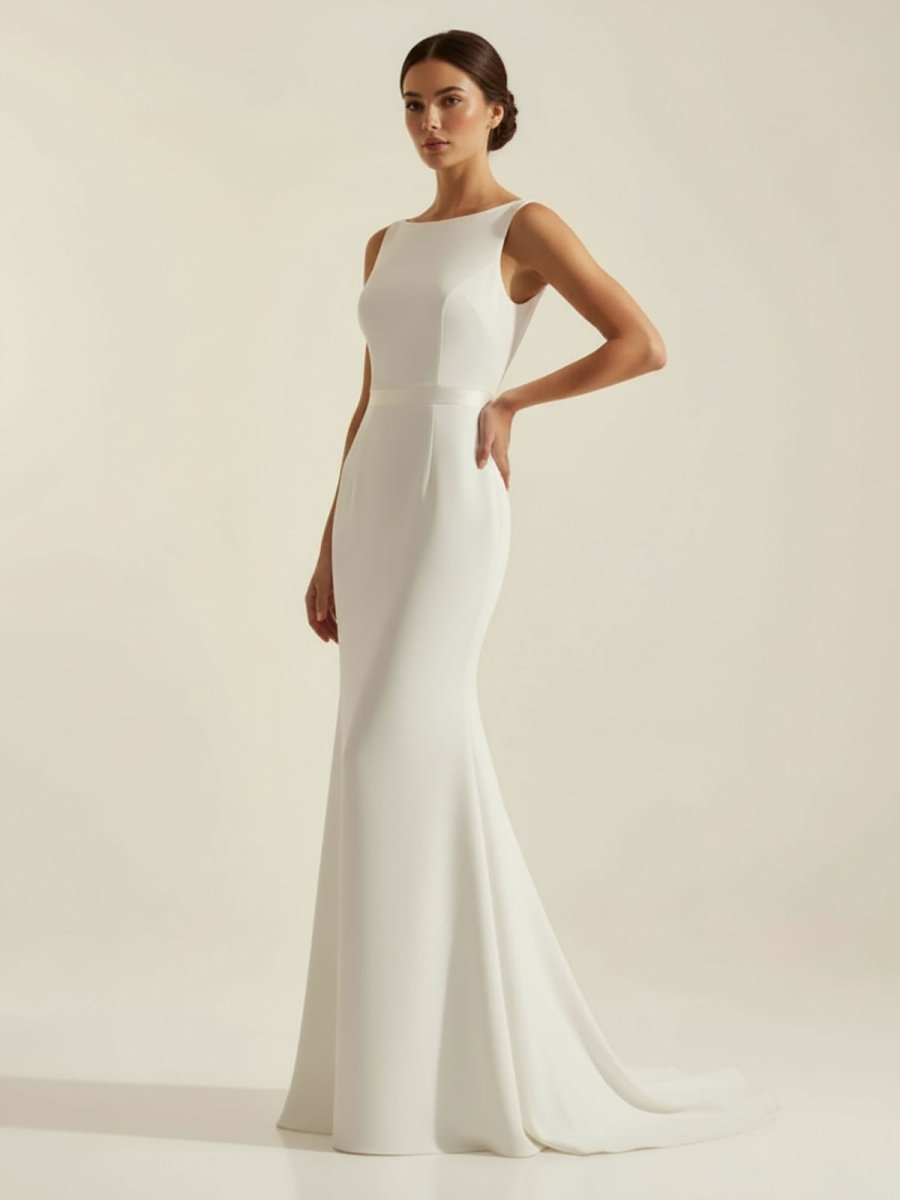 KissDress-Simple Sleeveless Mermaid Wedding Dress With Sexy Bow
