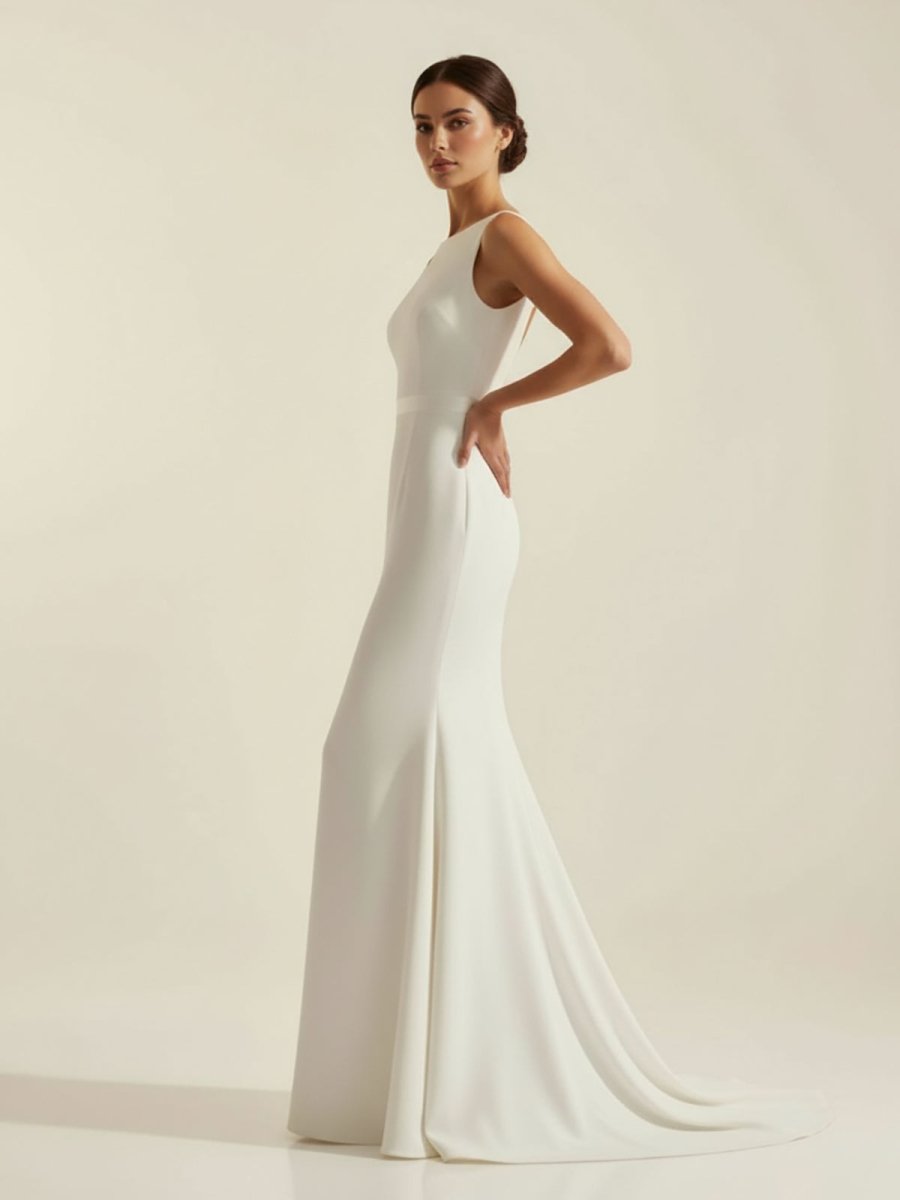 KissDress-Simple Sleeveless Mermaid Wedding Dress With Sexy Bow