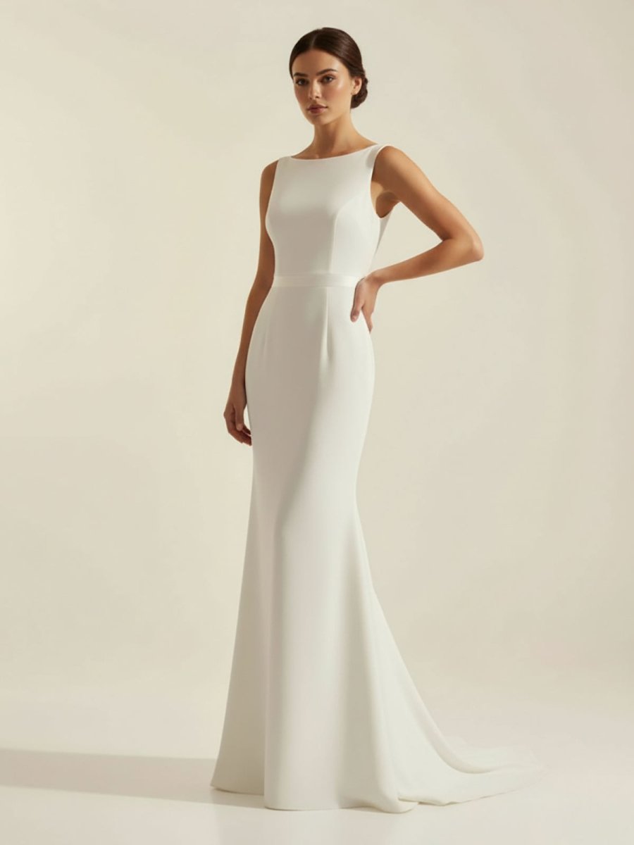 KissDress-Simple Sleeveless Mermaid Wedding Dress With Sexy Bow