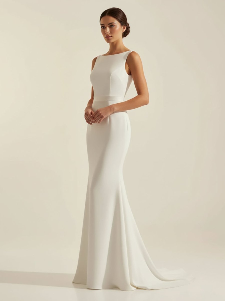 KissDress-Simple Sleeveless Mermaid Wedding Dress With Sexy Bow