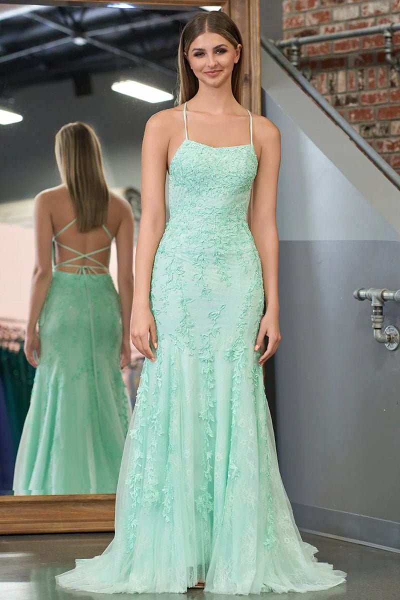 Lucille |Mermaid Spaghetti Straps Lace Prom Dress - KissProm