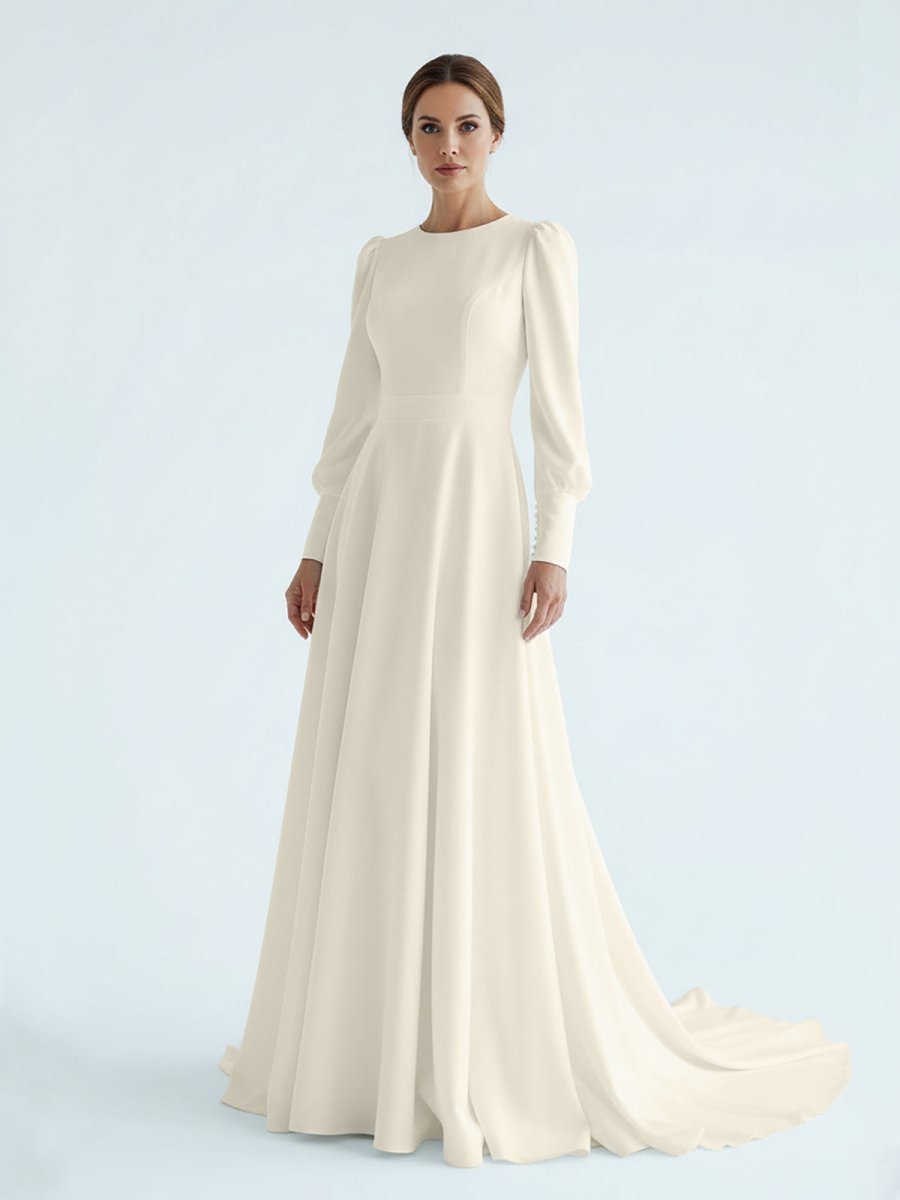 Glynis | Modest A Line Long Sleeves Wedding Dress Vintage Gown KissDress Glynis | Modest A Line Long Sleeves Wedding Dress Vintage Gown KissDress
