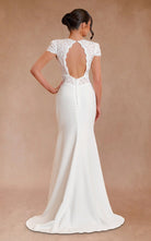 Modest Simple Sheath Short Sleeve Empire Floor - Length Sweep Train Chiffon V - neck Wedding Dress - KissProm