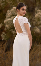 Modest Simple Sheath Short Sleeve Empire Floor - Length Sweep Train Chiffon V - neck Wedding Dress - KissProm