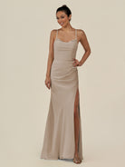KissDress-Myka Almond Sheath Chiffon Spaghetti Straps Long Bridesmaid Dress with Sequins