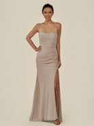 KissDress-Myka Almond Sheath Chiffon Spaghetti Straps Long Bridesmaid Dress with Sequins