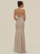 KissDress-Myka Almond Sheath Chiffon Spaghetti Straps Long Bridesmaid Dress with Sequins
