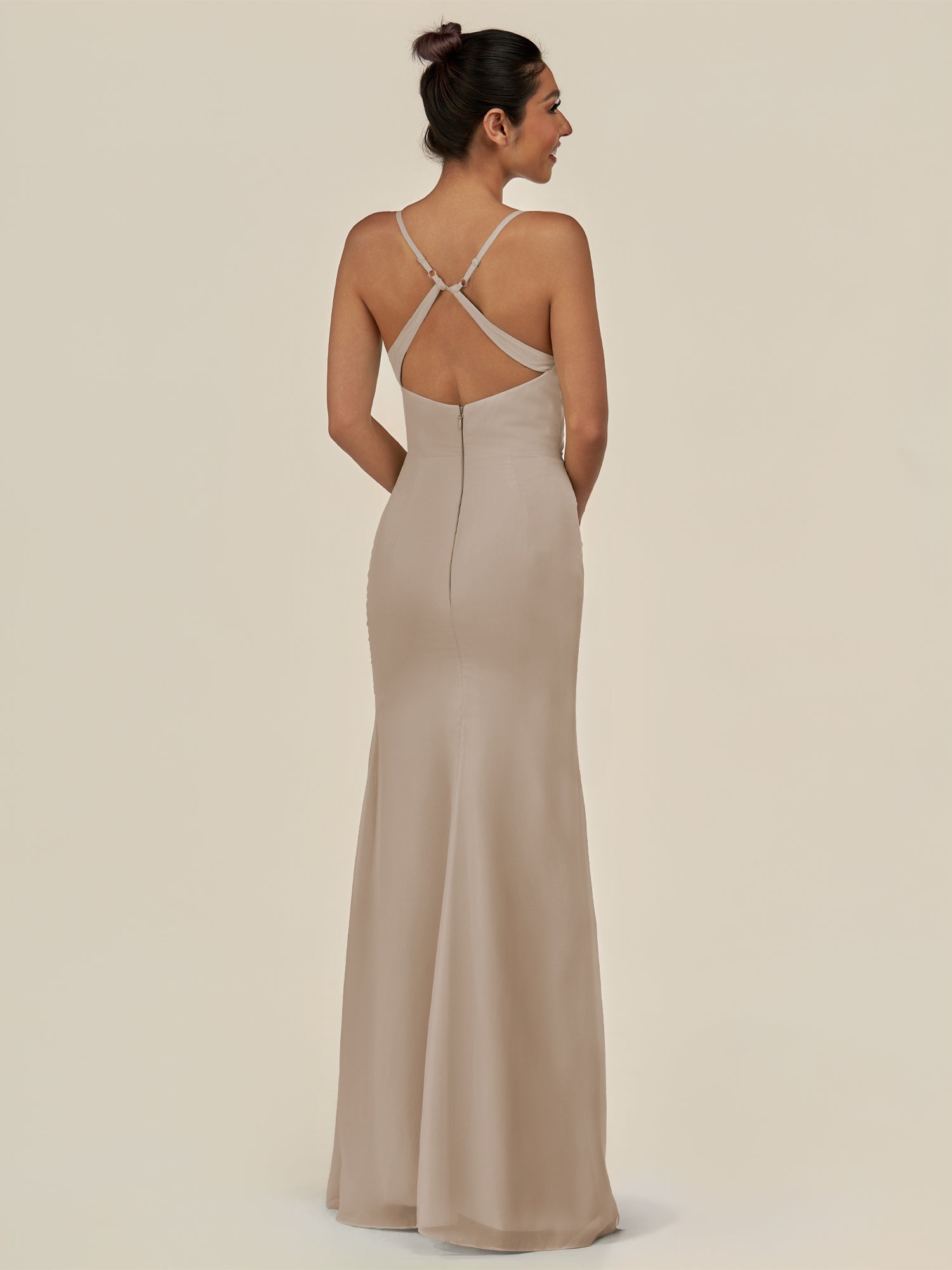 KissDress-Myka Almond Sheath Chiffon Spaghetti Straps Long Bridesmaid Dress with Sequins